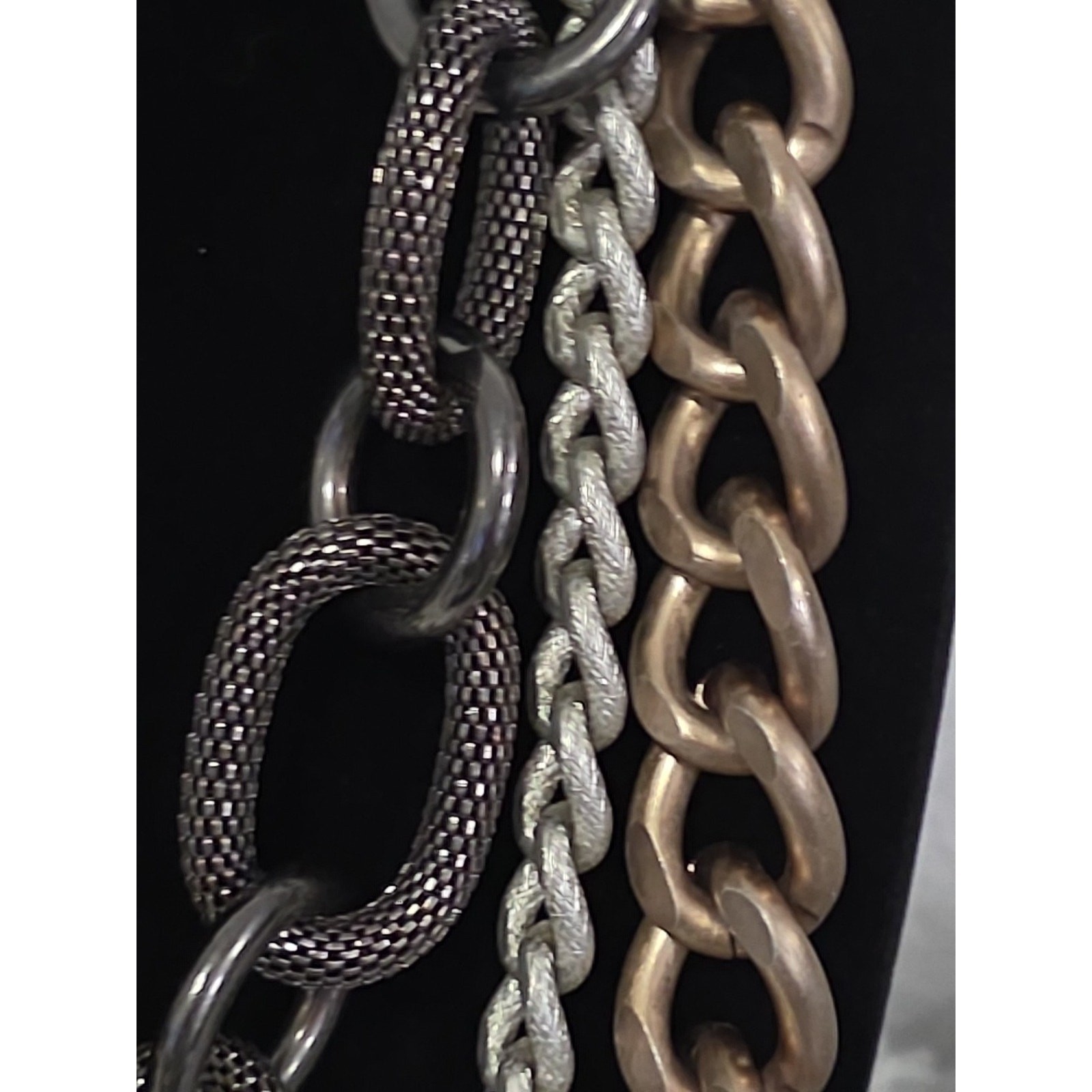 Chunky Large Long Statement Necklace Mixed Metals Layered Chains Textured Heavy