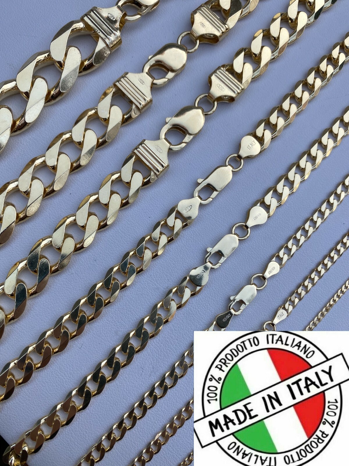 Solida Plata 925 Bañada Oro de 14k Cadena o Pulsera Estilo Miami Cuban