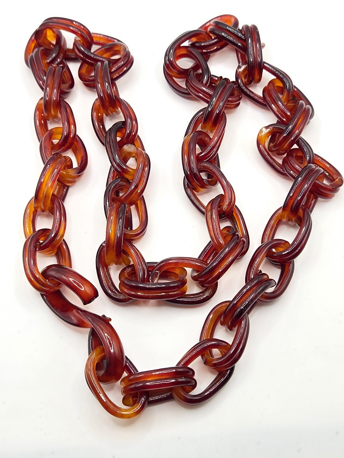 Vintage Faux Tortoise Celluloid Link Chunky Necklace 34 In