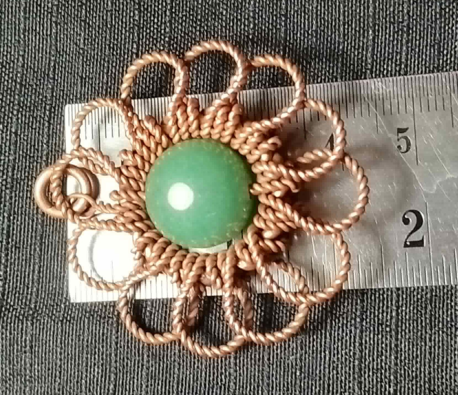 Flower Pendant Daisy Copper Wire Wrapped Green Aventurine Lucky Jewelry #PM4