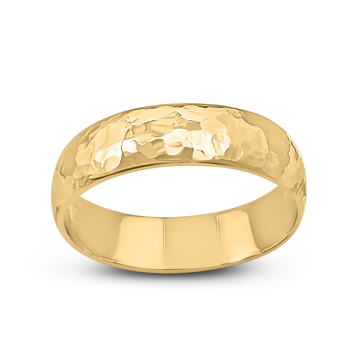 Solid 18K Yellow Gold Hammered Ring Handmade 5mm Hammer Texture Wedding Band