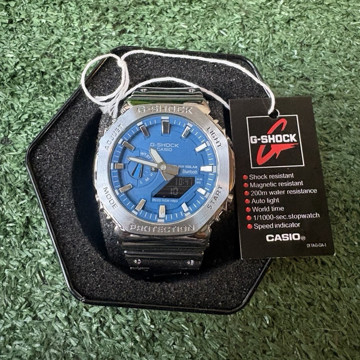 Casio G-Shock GM-B2100 Full Metal Ice Blue CasiOak Tough Solar Bluetooth Silver