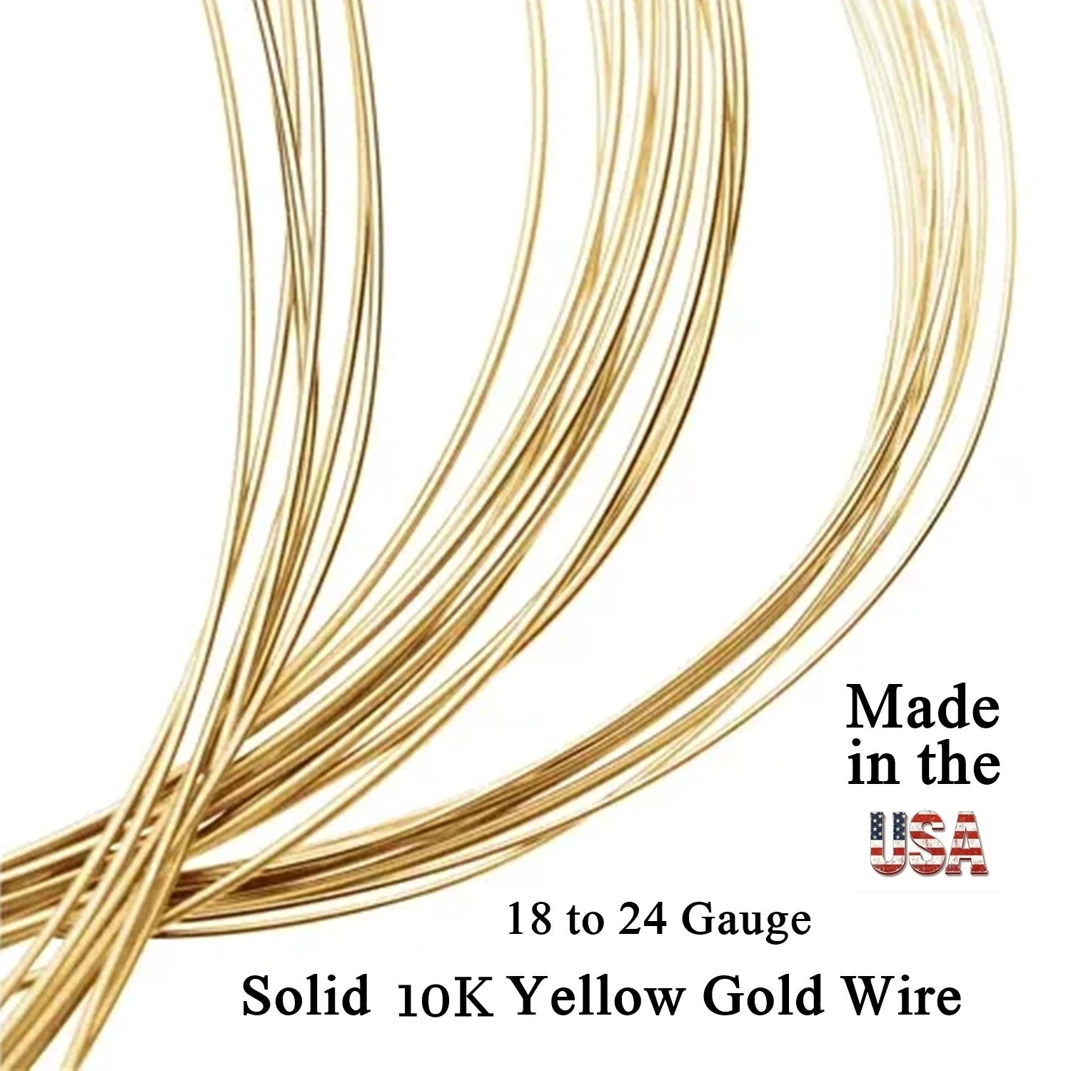 10K Solid Yellow Gold Wire Round Half Hard Standard 18-24 Gauge 6 inch Lengths