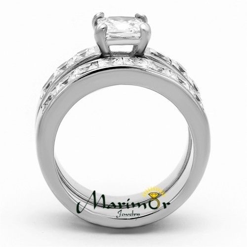 Stainless Steel Wedding Ring Set 3.75 Ct Princess Cut AAA CZ Women’s Size 5-11