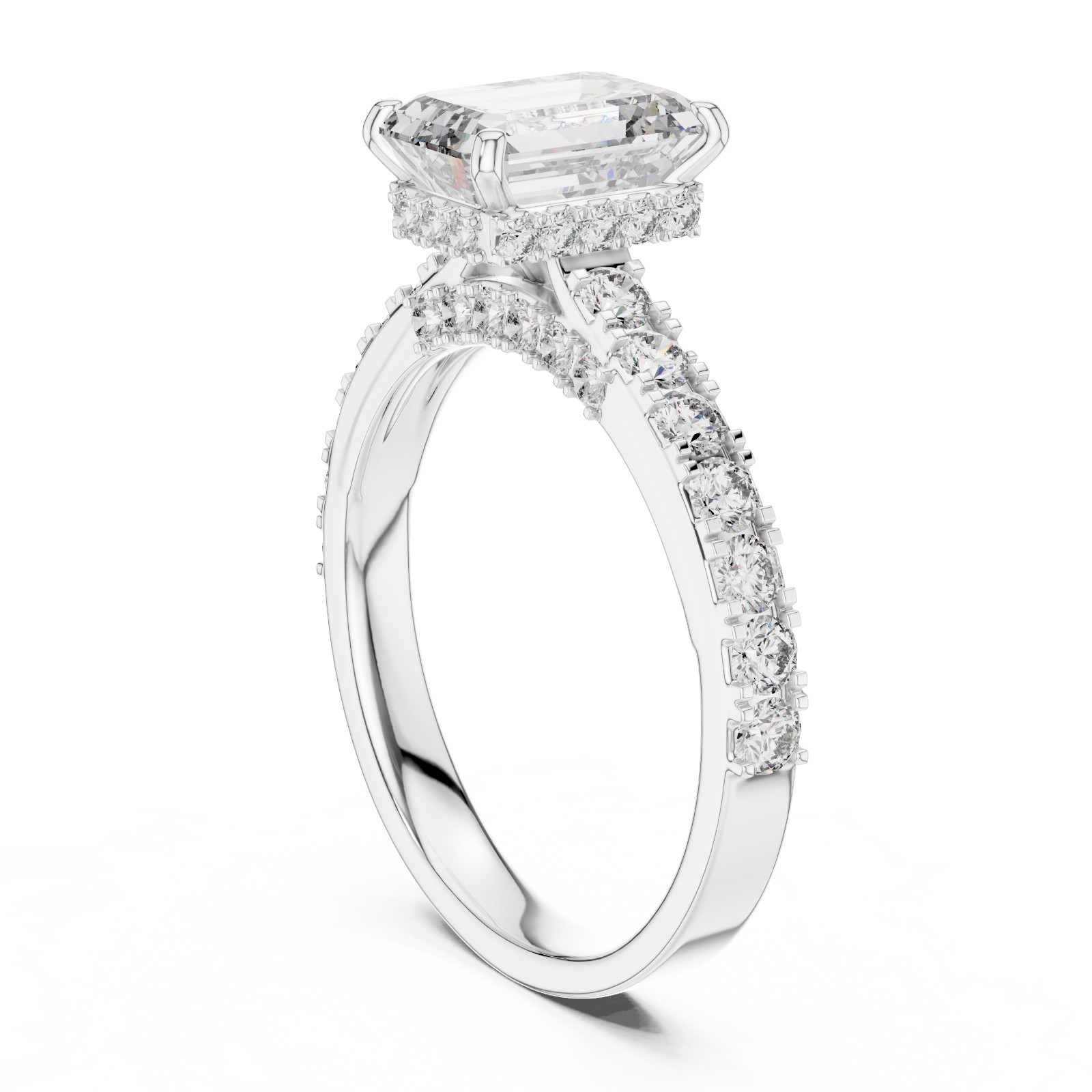 2.50 Ct Emerald Cut Natural Moissanite Engagement Halo Ring 925 Sterling Silver