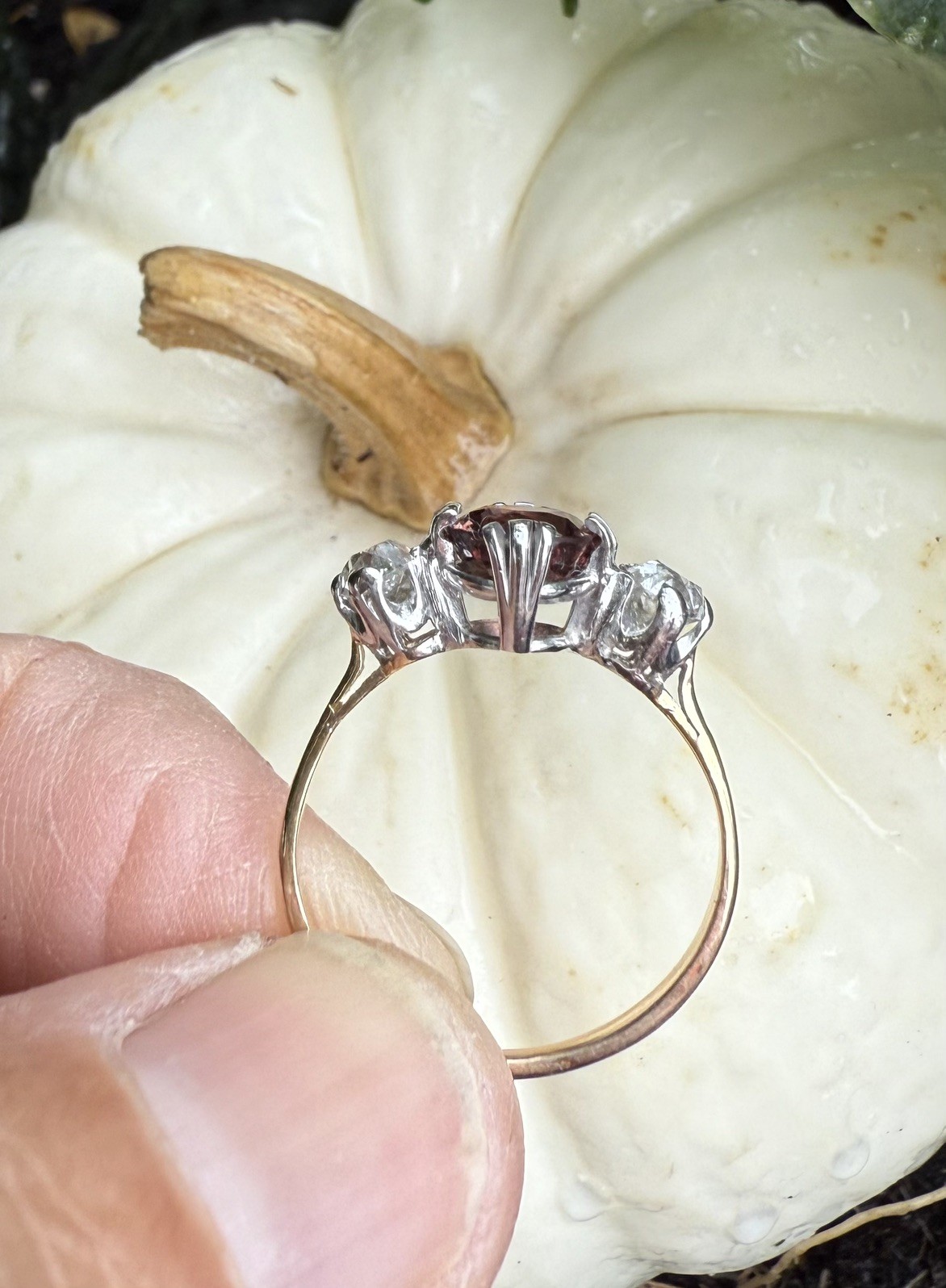 Victorian Trilogy Ring in 18KYellow & White Gold, Spinel 1Ct & 2 (22.5pt) diamon