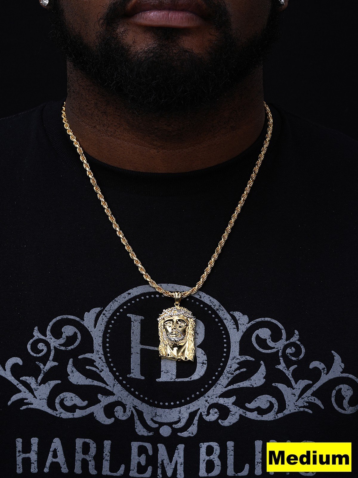 Solid 925 Silver 14k Gold Plated Jesus Piece ITALY Necklace HIP HOP Real Iced