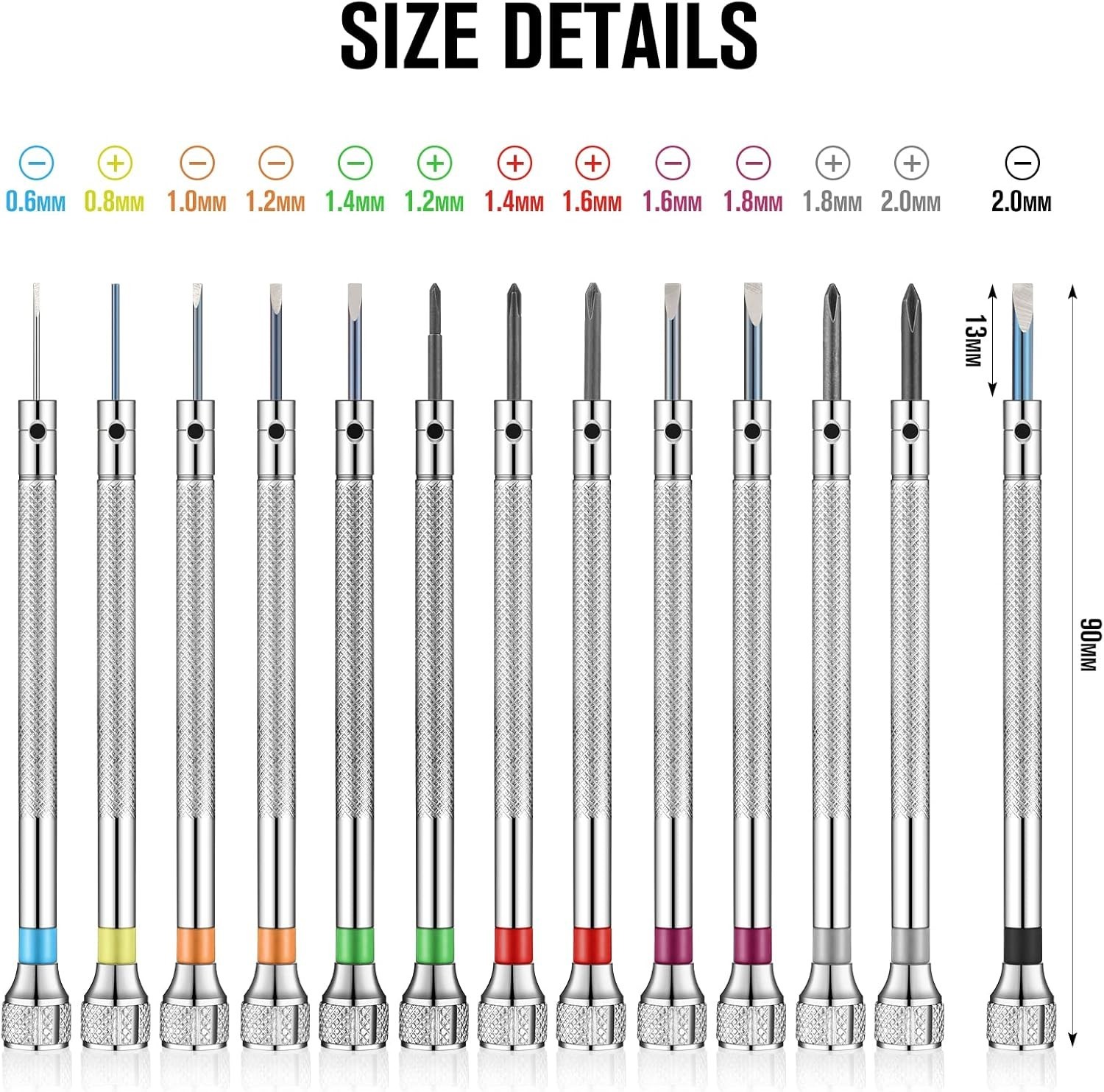 13 Piece Jewelers Screwdriver Set 0.6 2.0 mm with Extra Blades for Watch Repair