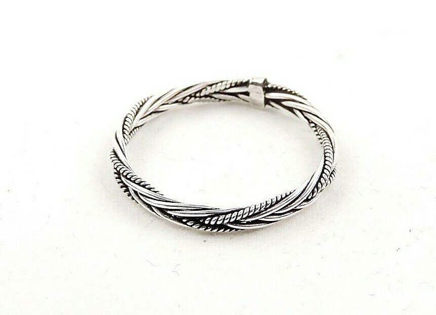 Sterling Silver Bali Textured And Smooth Weaved Band Ring 3 MM