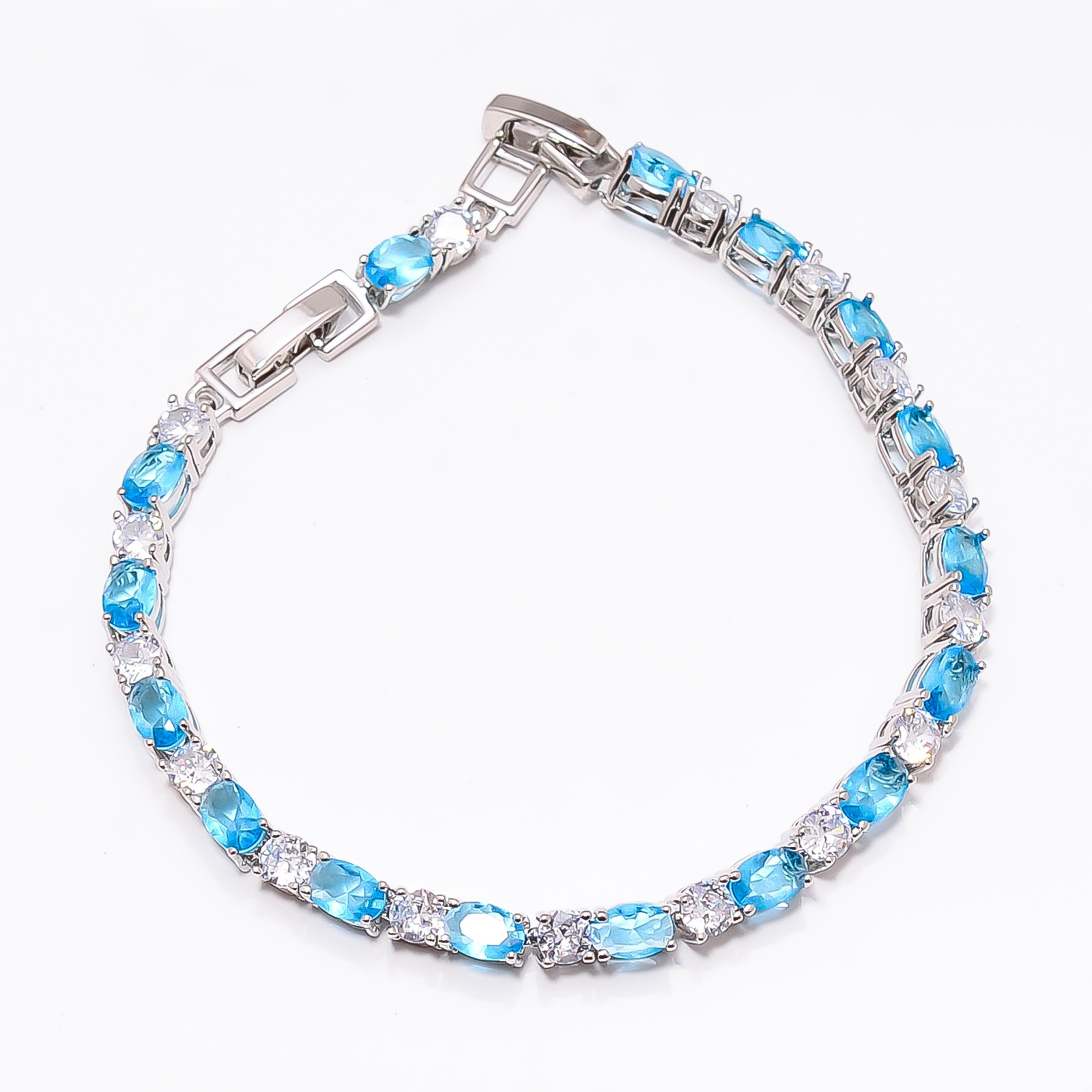 Blue Topaz, CZ 925 Sterling Silver Adjustable Bracelet 7-8″ B12804