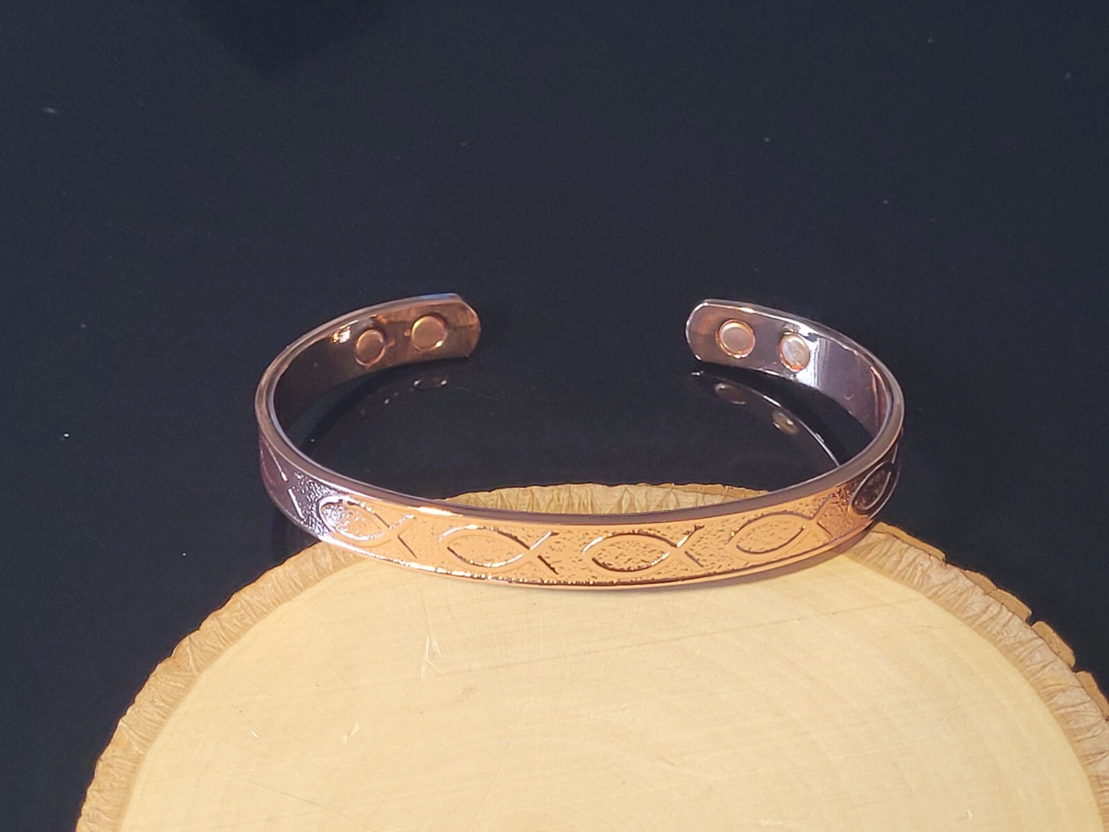 Solid Copper Magnetic Bracelet Arthritis Pain Therapy Energy Cuff Jesus Fish