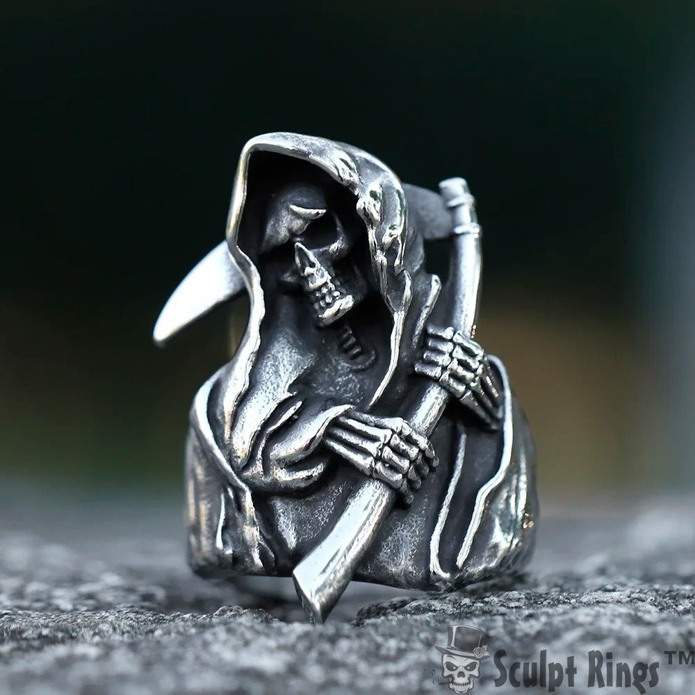 Sculpt Rings™ Grim Reaper Stainless Steel Ring – Gothic Biker Skull Jewelry