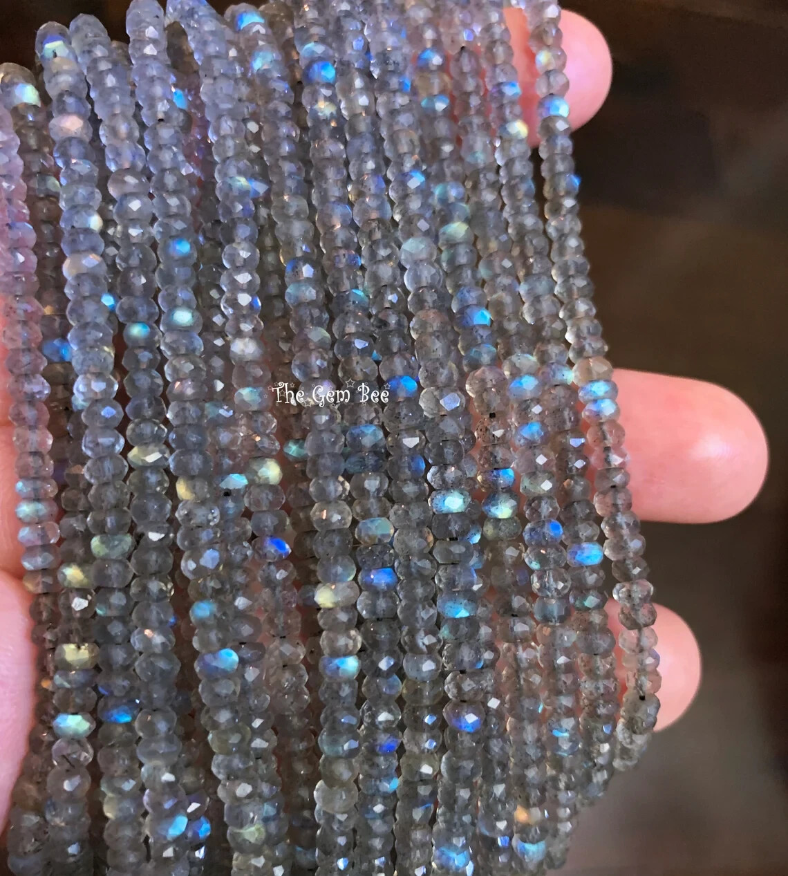 3.5mm Blue Flash Labradorite Faceted Rondelle Bead 12.5″ strand