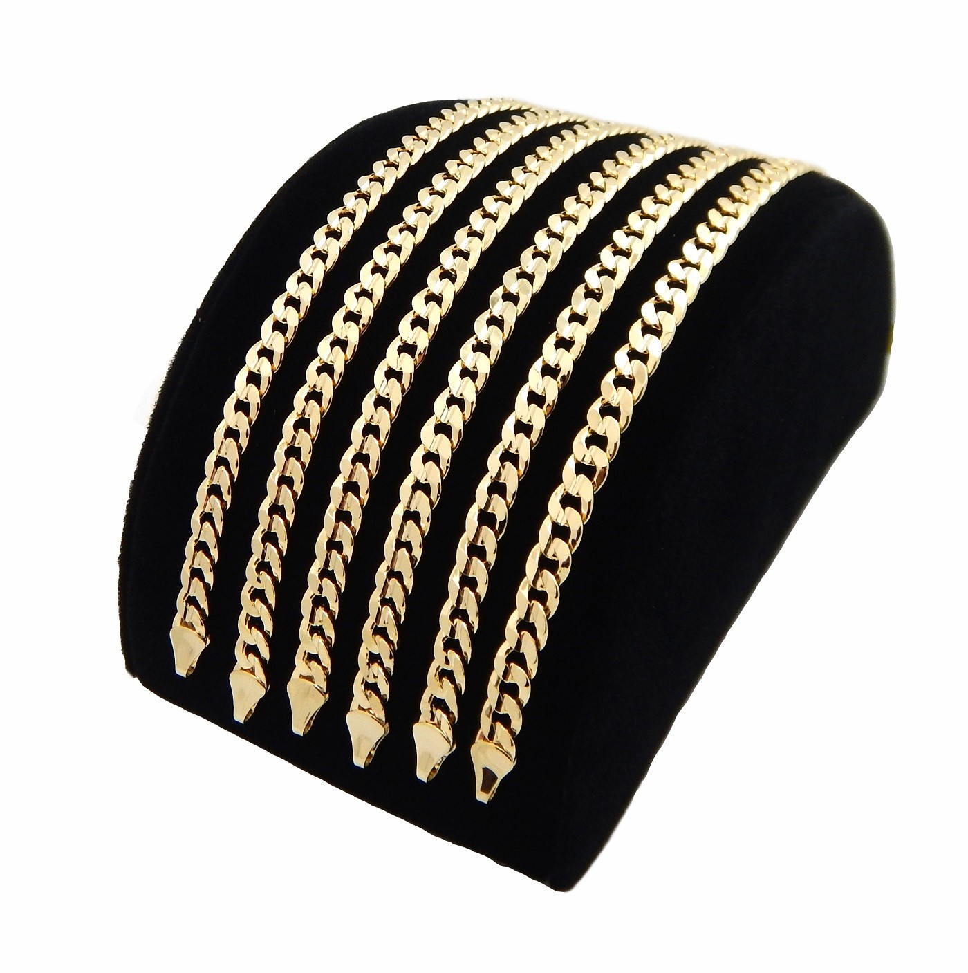 12 Piece Men’s Concave Cuban link Chain Bracelet 4mm to 10mm 14k Gold Plated