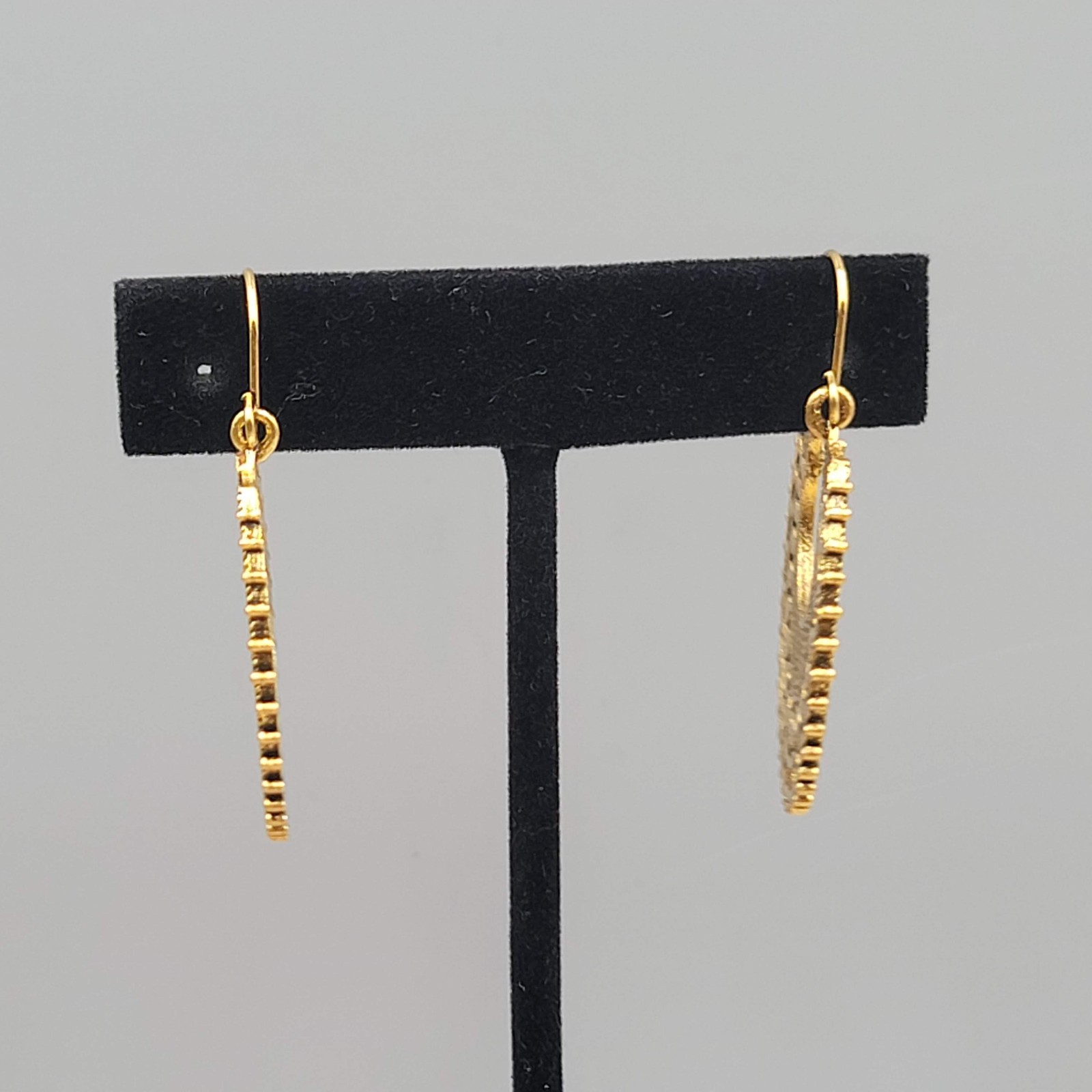 Bohemian Round Hoop Pierced Earrings Embossed Antiqued Gold tone Drop 1.5″