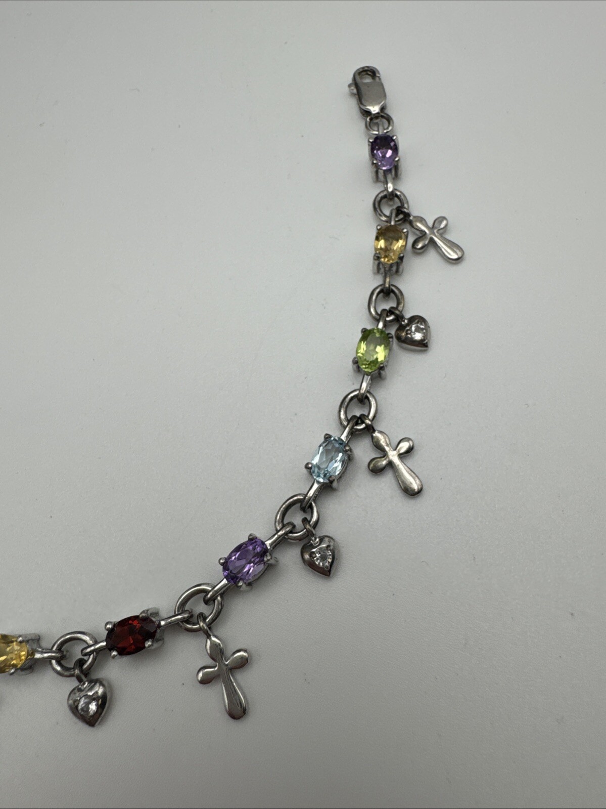 GemsTV Multi-Gem Cross/Heart 7.5″ Bracelet 11.4g