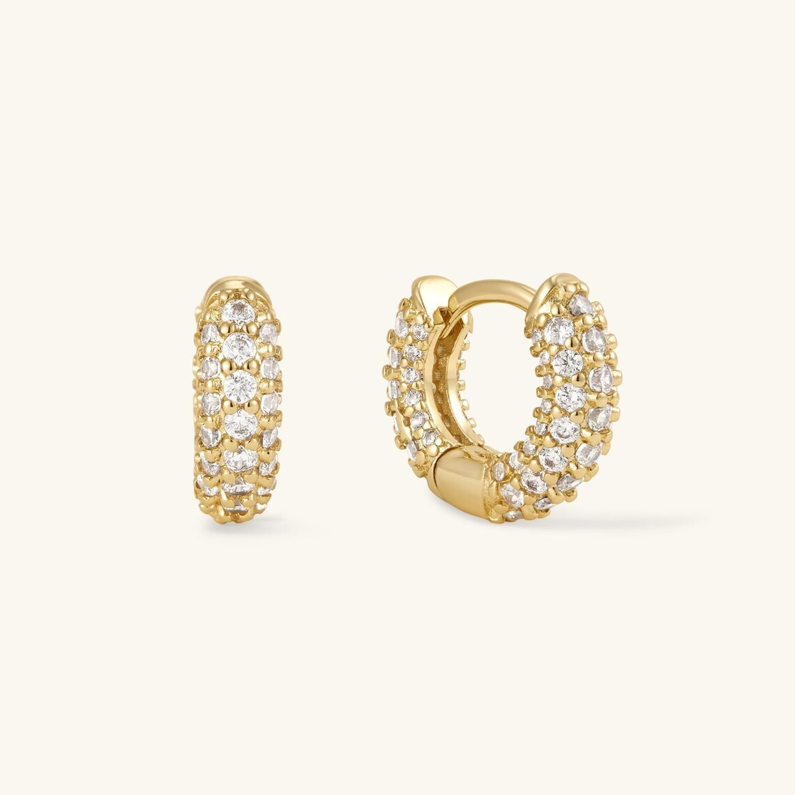 3.5 MM Thick & Diameter 6.5 MM Moissanite Hoops Earring 14K Yellow Gold Plated
