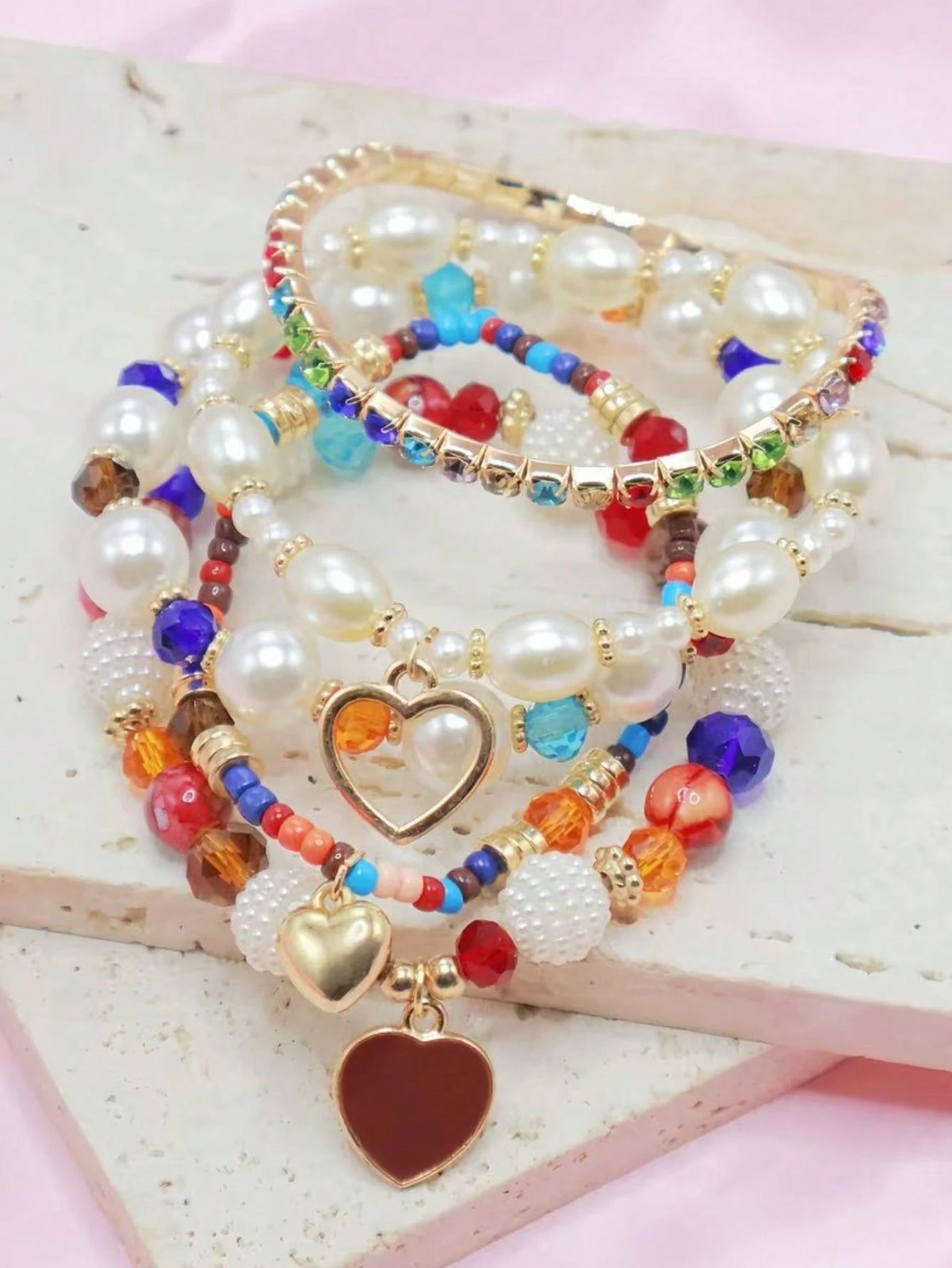 5 PCS Bohemian Stackable Beaded Bracelets Set for Women Girl Multicolor Stretch