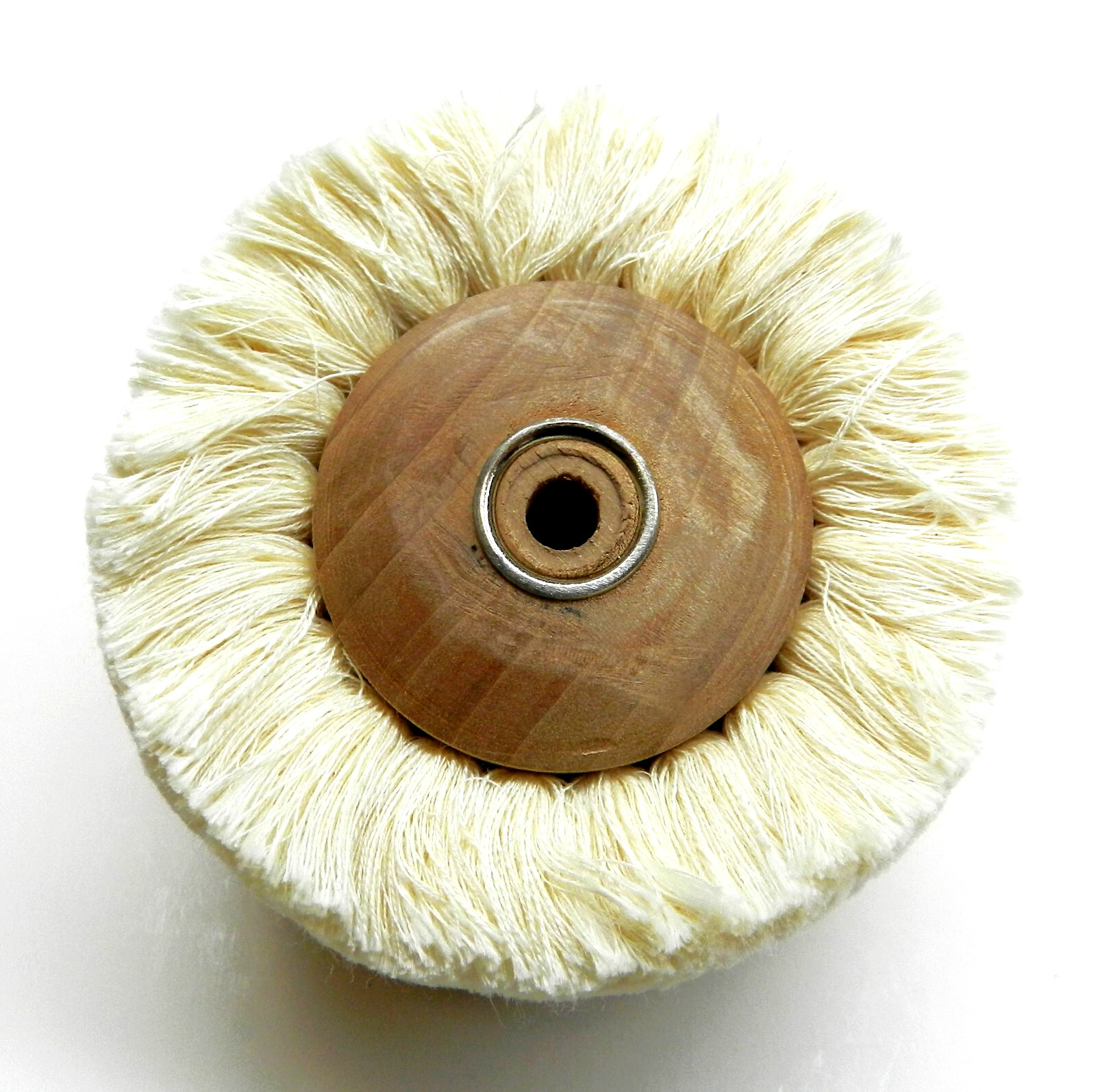 Cotton Yarn String Buff 3” Polishing Buff with Wood Hub 2” Wide Surface