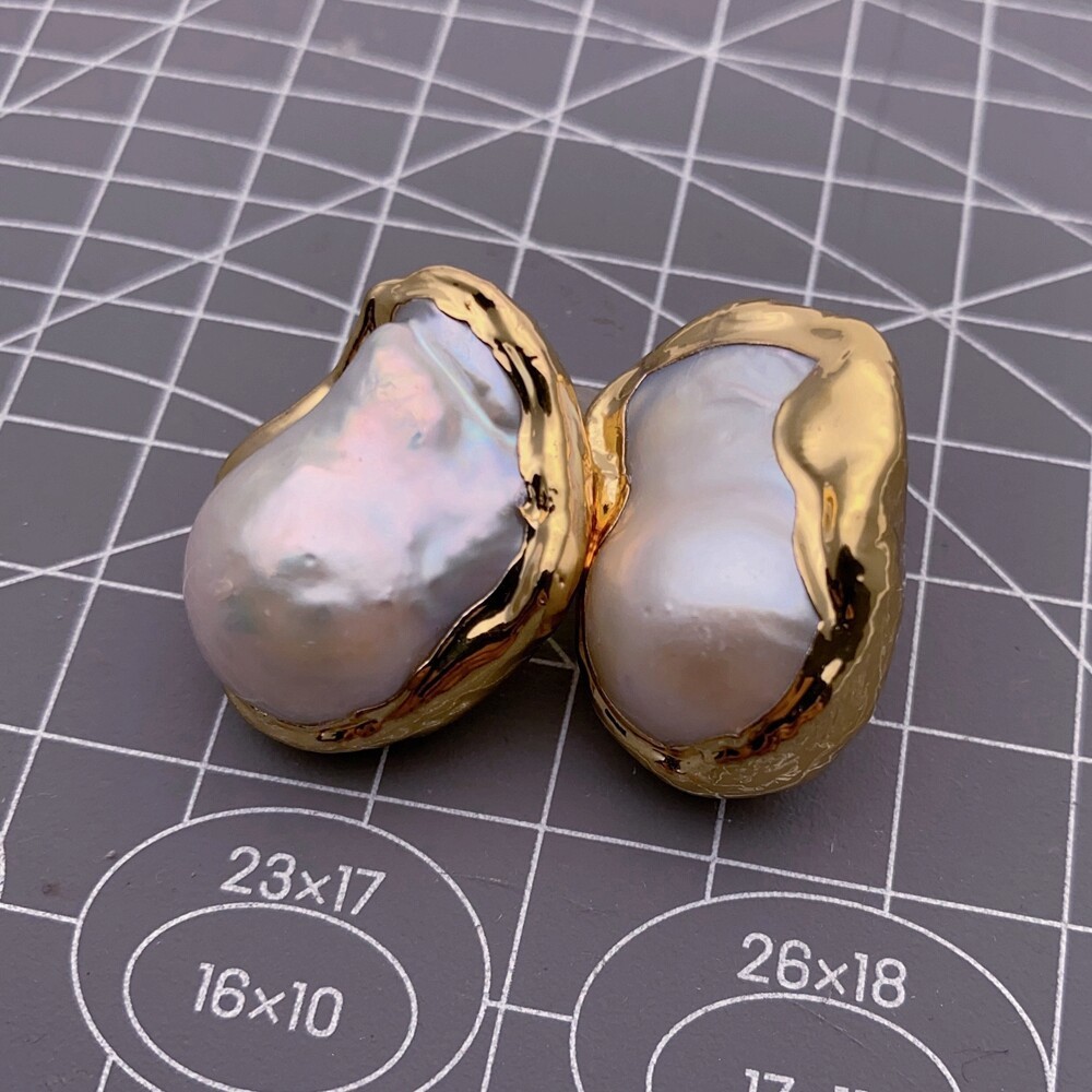 Cultured White Keshi Baroque Pearl Stud Earrings Gold Plated Stud