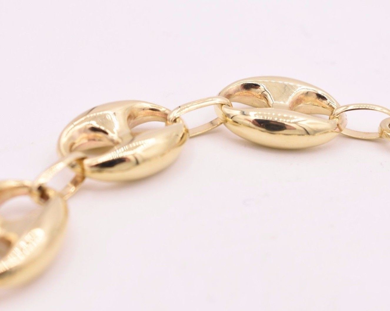 12mm Puffed Mariner Anchor Gucci Link Chain Bracelet Real 10K Yellow Gold Unisex