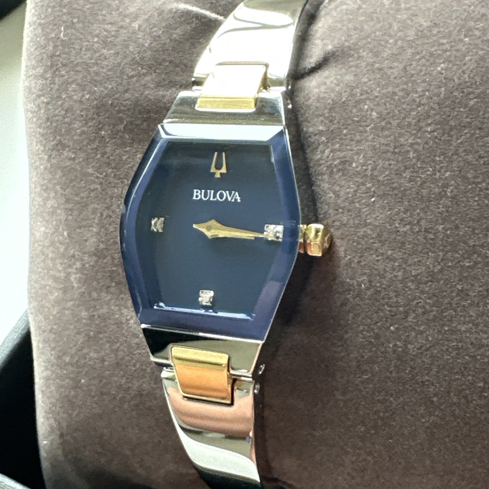 Bulova Gemini Diamonds Quartz Blue Dial Steel Ladies Bangle Watch 98P218