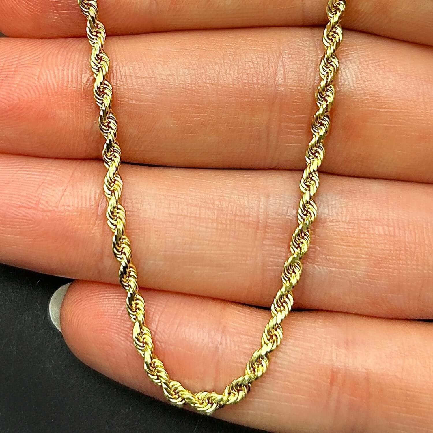 18K Yellow Gold 2.5mm Diamond-Cut Rope Chain (Solid Links) 16″-26″