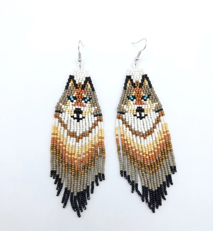 Beautiful Tribal Earrings Native Large Boho American Seed Beads Handmade Earring