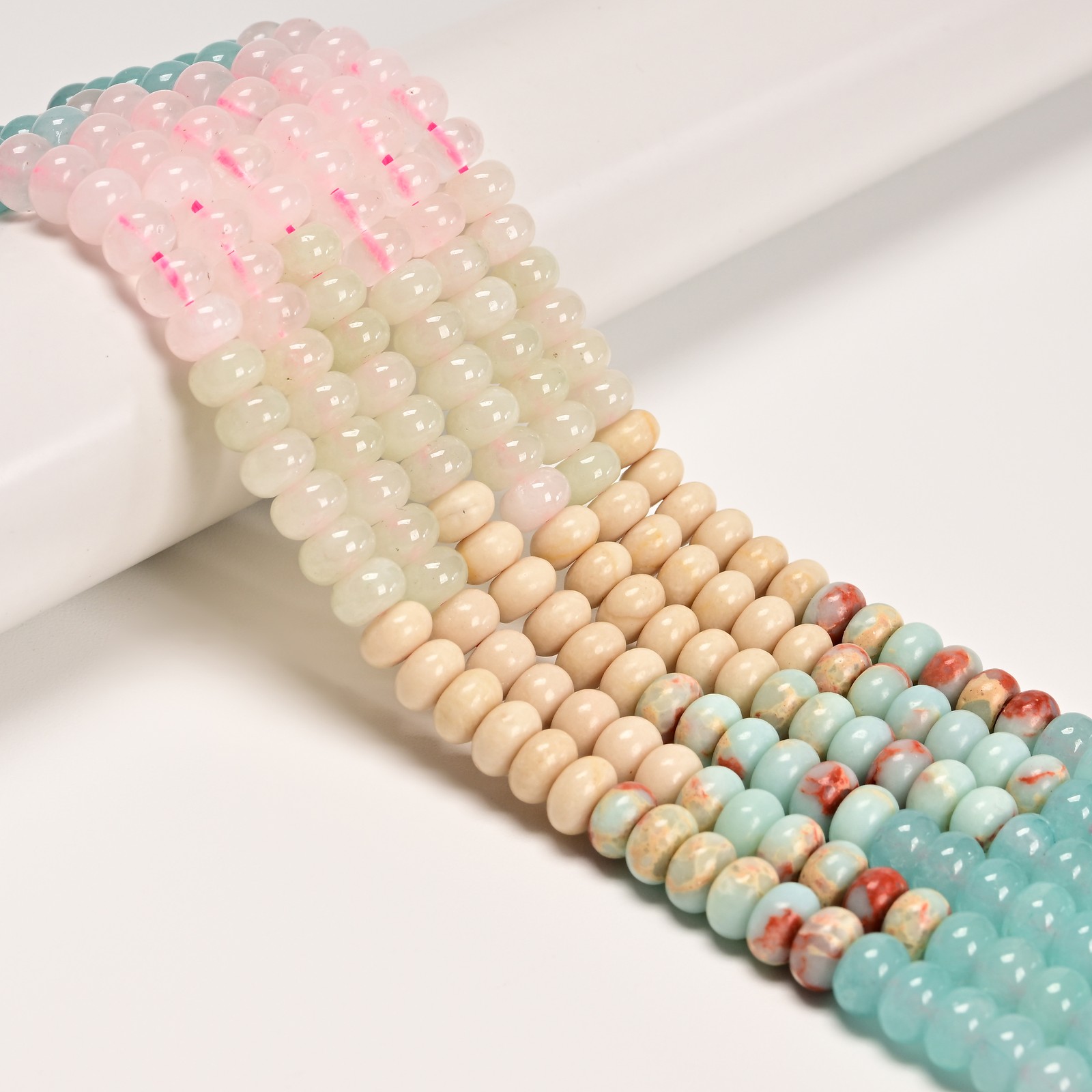 11-Multi-color Gemstone Smooth Rondelle Beads Size 5x8mm 15.3″ Strand