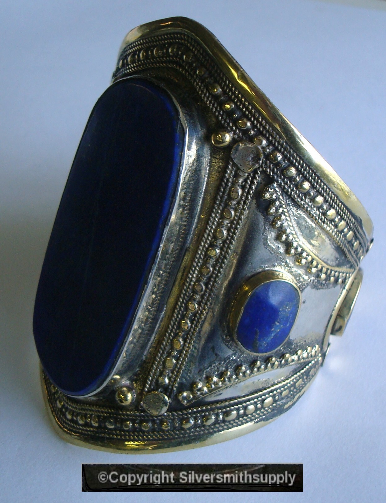 Natural Lapis Cuff Bracelet 6.5 in Silver over Brass Made in Afghanistan FJ064