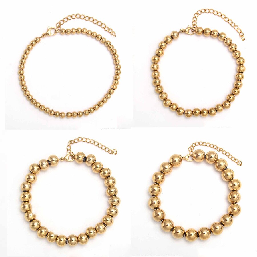 Stainless Steel Bracelet Bead Beaded Adjustable Size Gold Silver Black T17
