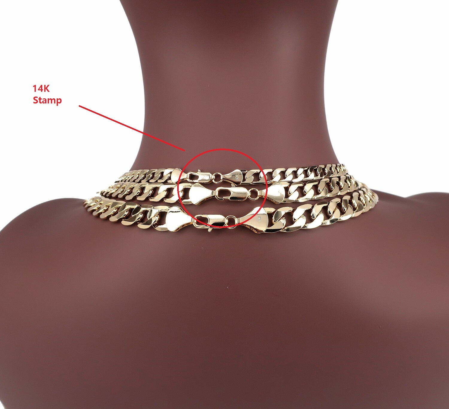 Men’s Yellow Cuban link Chain Necklace Bracelet 7mm, 10mm, 12mm 14K Gold Plated