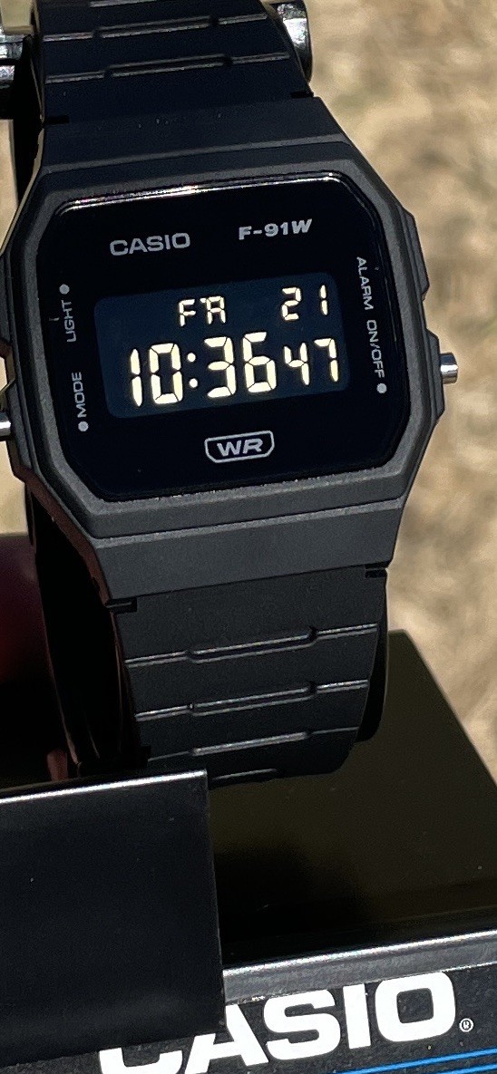 Casio F91w mod Negative Inverted Display All Black Digital Watch
