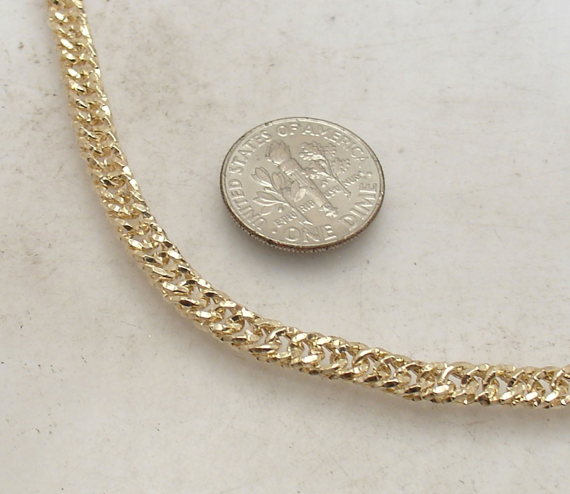 Technibond Diamond Cut Curb Cuban Chain Necklace 14K Yellow Gold Clad Silver