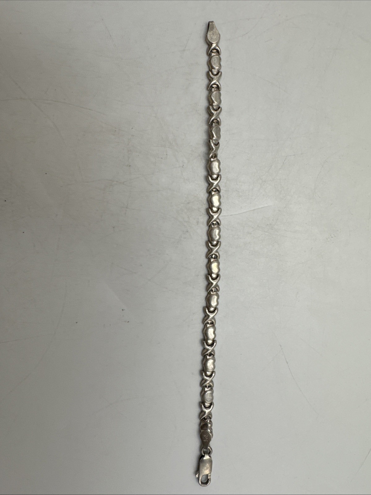 Sterling Silver “X&O Heart” 7 1/4″ Clasp Bracelet, 6.5g
