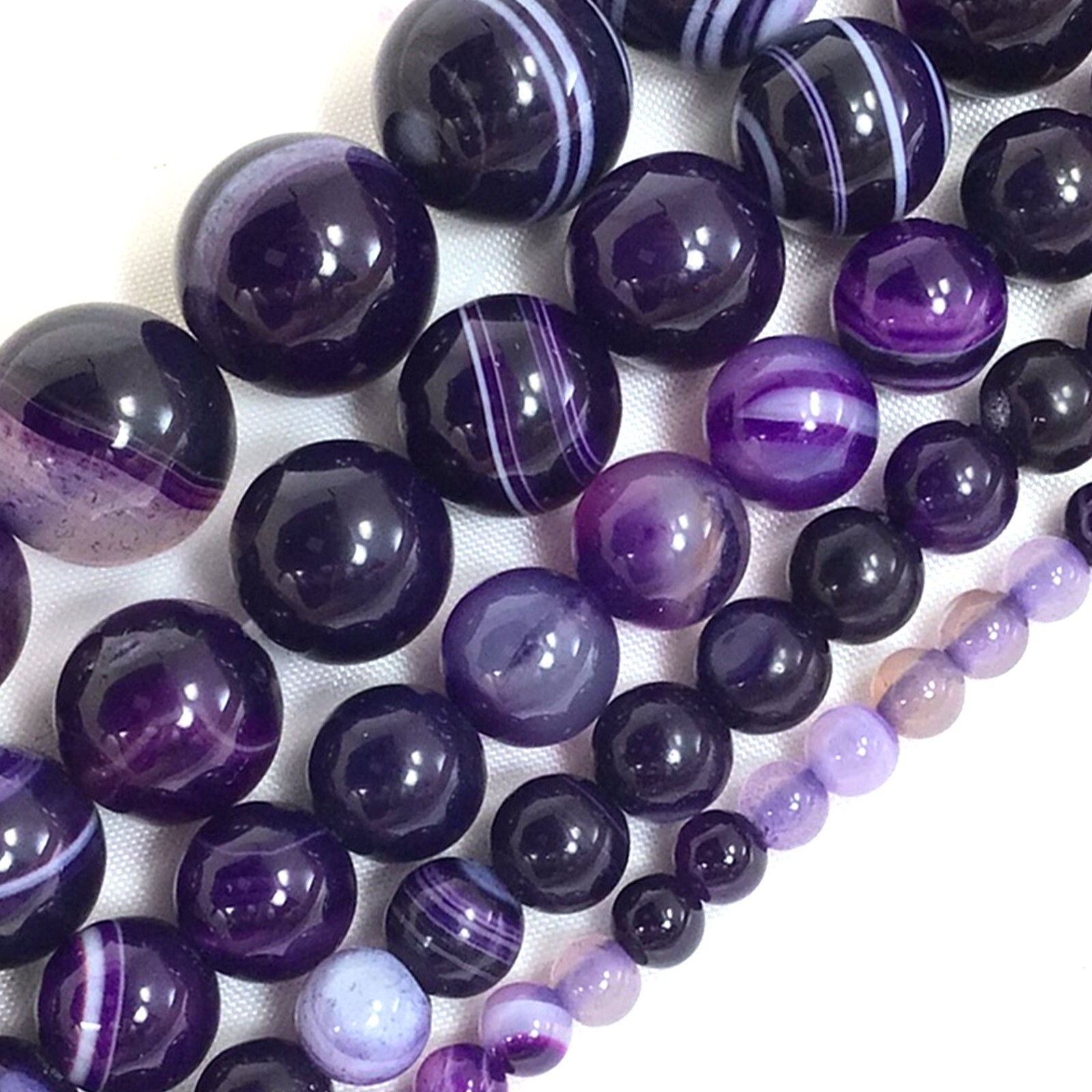 Gemstone Natural Purple Stripe Agate Smooth Round Loose Beads 15″ Jewelry Making