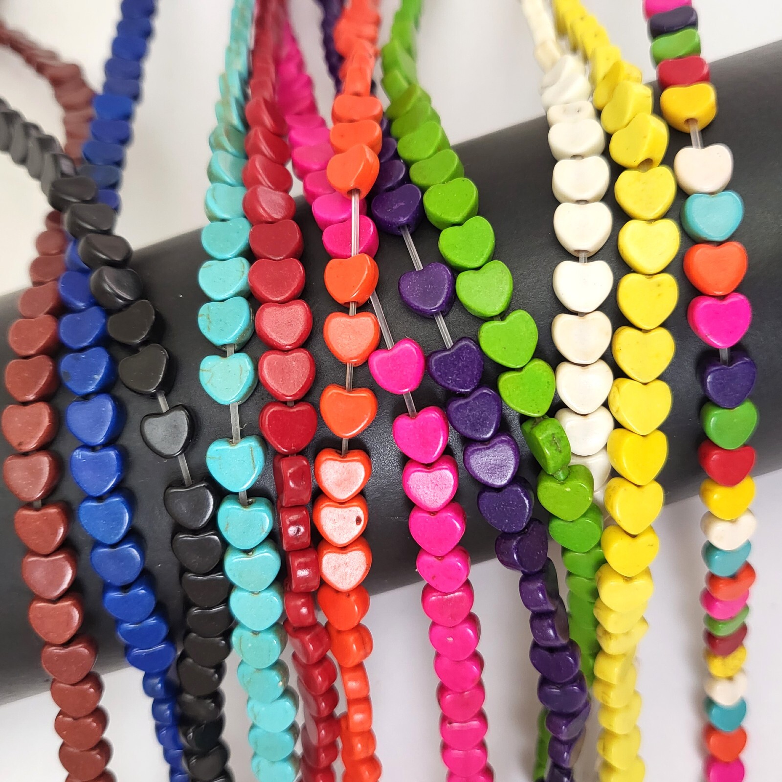 Small Heart Bead Howlite Turquoise 6mm Yellow Black White Orange Pink 15″ strand