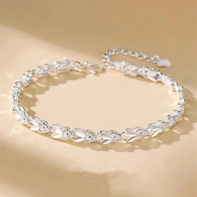 925 Sterling Silver Women Lnterlocking Circle Bracelet Chain Fashion Jewelry
