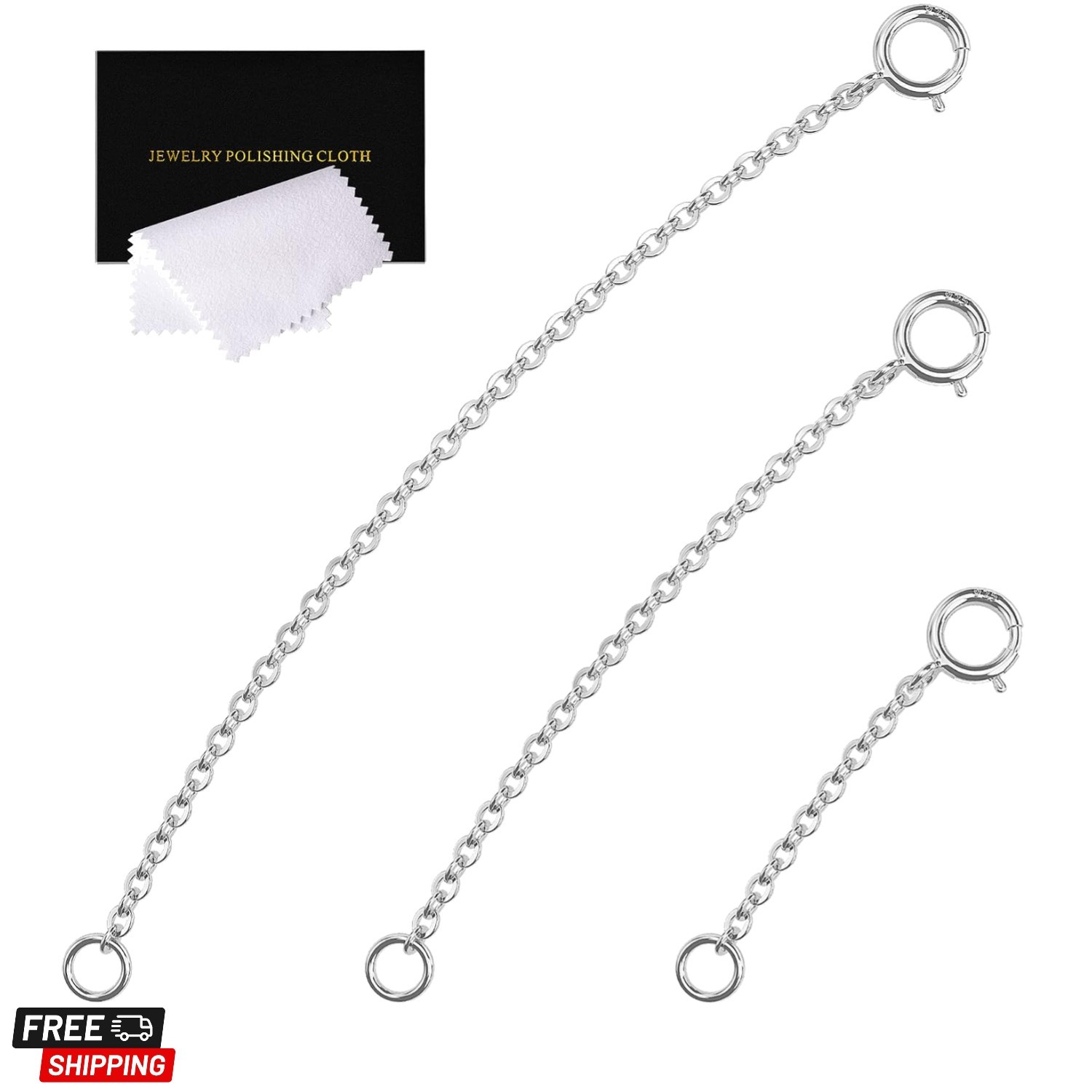 3 Pcs Necklace Extender Sterling Silver Chain Extenders for Necklaces Bracelets