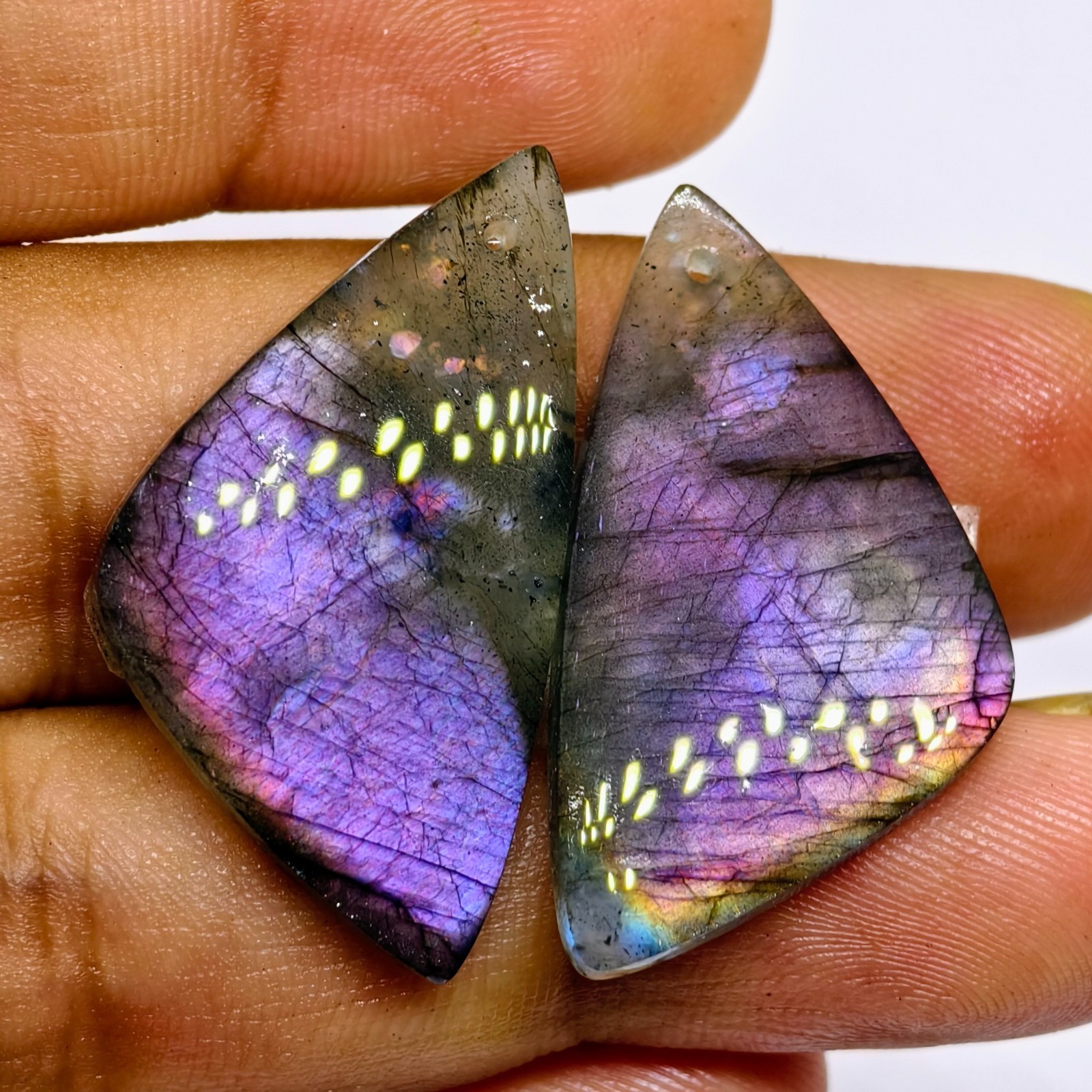 34 Cts Natural Labradorite Drilled Match Pair Cabochon Gemstone 33 X 17.9 MM
