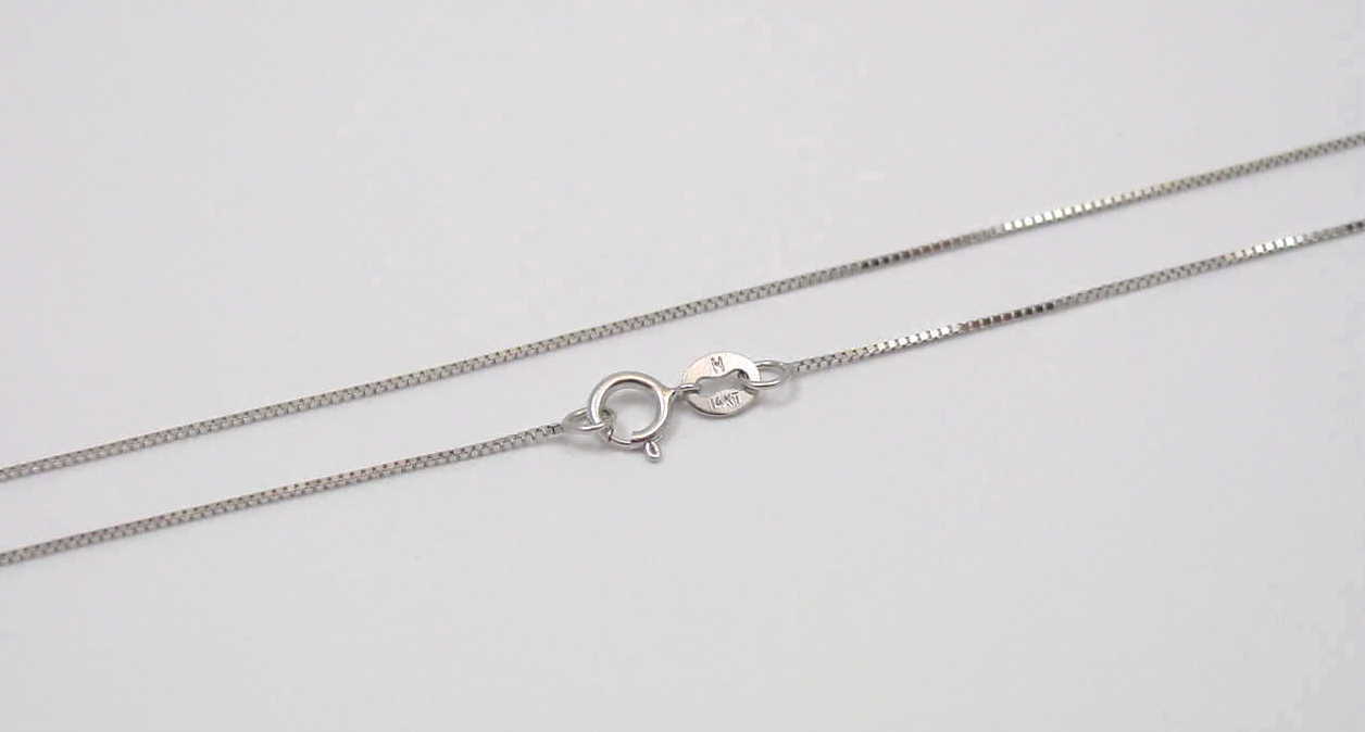 SOLID 14K WHITE GOLD ITALIAN 0.6MM BOX CHAIN NECKLACE 22″