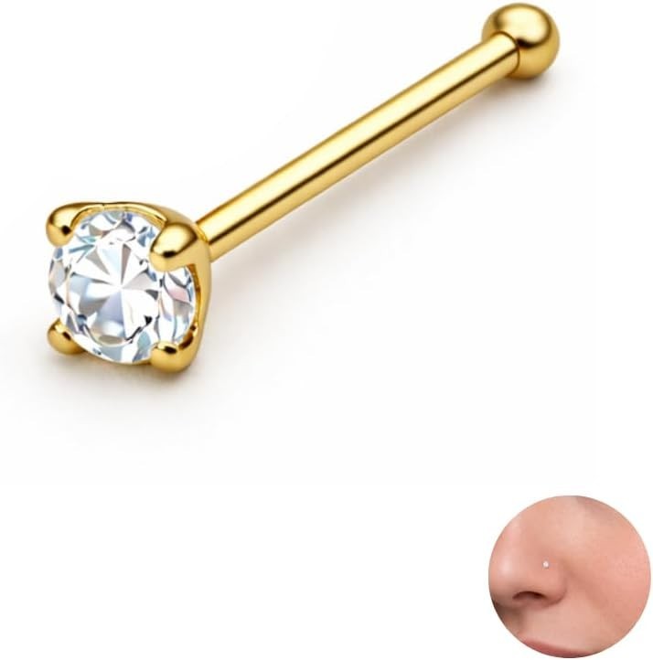 Implant Grade Titanium Nose Bone Stud 20G 0.8mm with CZ – ASTM F-136 G23, 1.5…