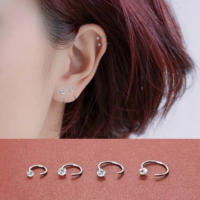 Womens 925 Sterling Silver CZ Small Huggie Hoop Earrings Trendy Stud Earrings