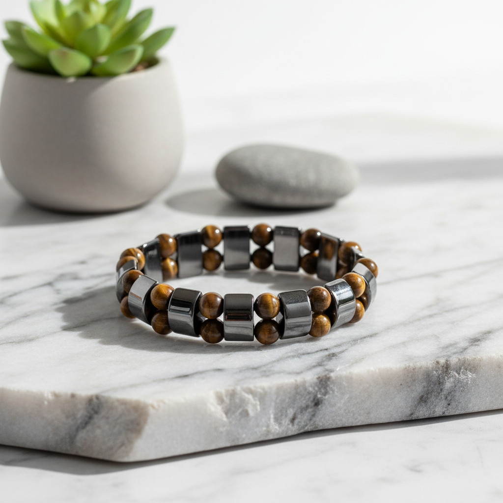 Magnetic Hematite Healing Stretchable Bracelet 2 Line Bracelet Tiger Eye