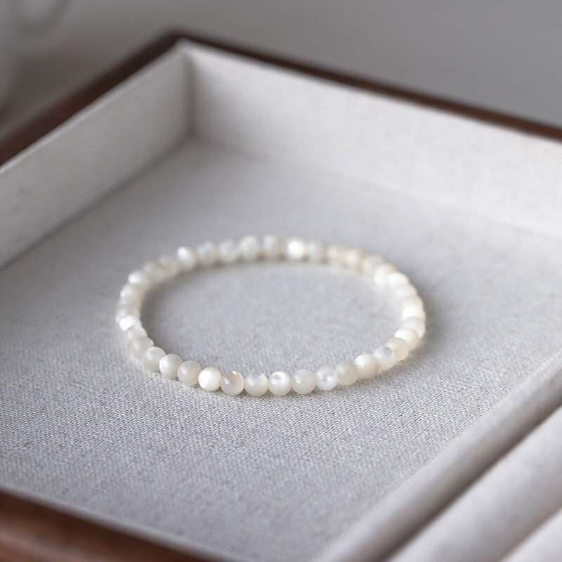Mother of Pearl 4mm Round Beads Stretch Simple Bracelet Christmas Gift for Women