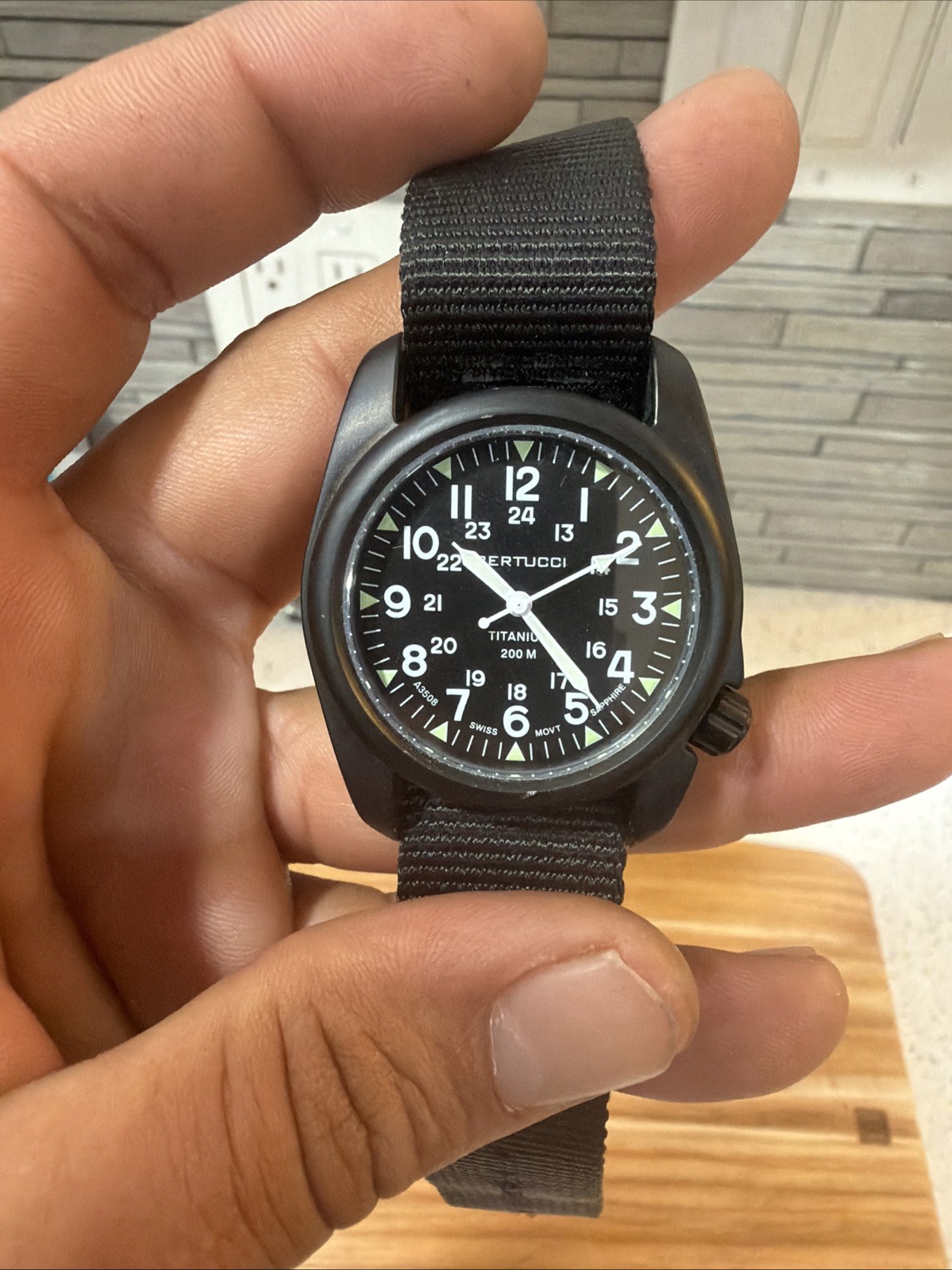 Bertucci A-2T Vintage Titanium Field Watch Black Sapphire 200M Swiss Working