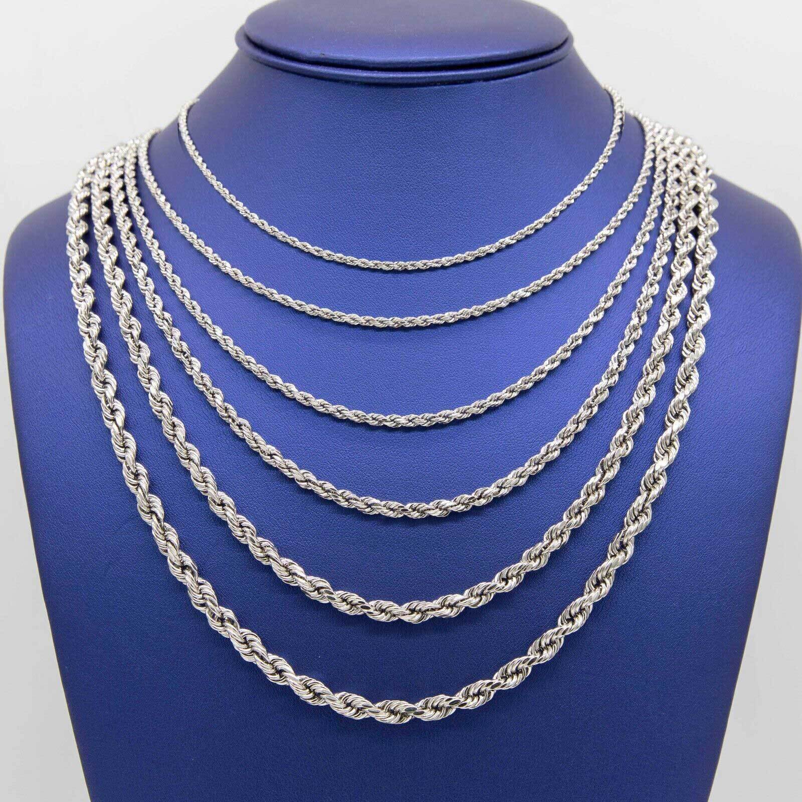 Rope Chain Necklace Real Hollow 10K White Gold All Sizes