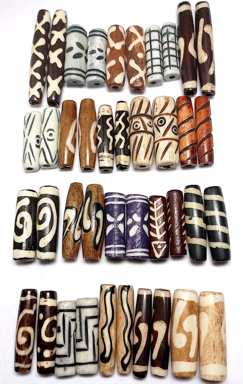 Buffalo Bone Beads, Assorted, 40 Pcs, 20 Pairs, 1″ Avg, 2.5-3mm Holes, Neutrals