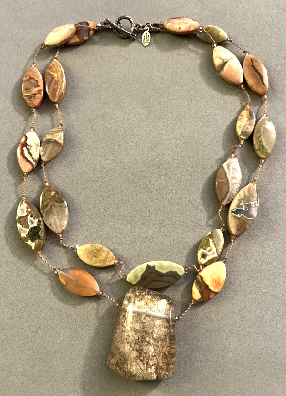 MARGO MORRISON NYC Jasper Rutilated Quartz Chunk Crystal Bead 2-Strand Necklace