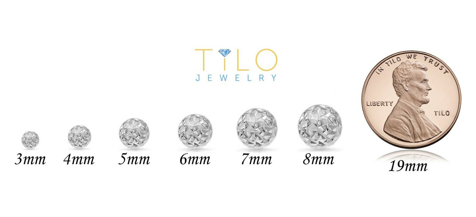 14K Real Solid White Gold Diamond-Cut Round Ball Stud Push-back Earrings